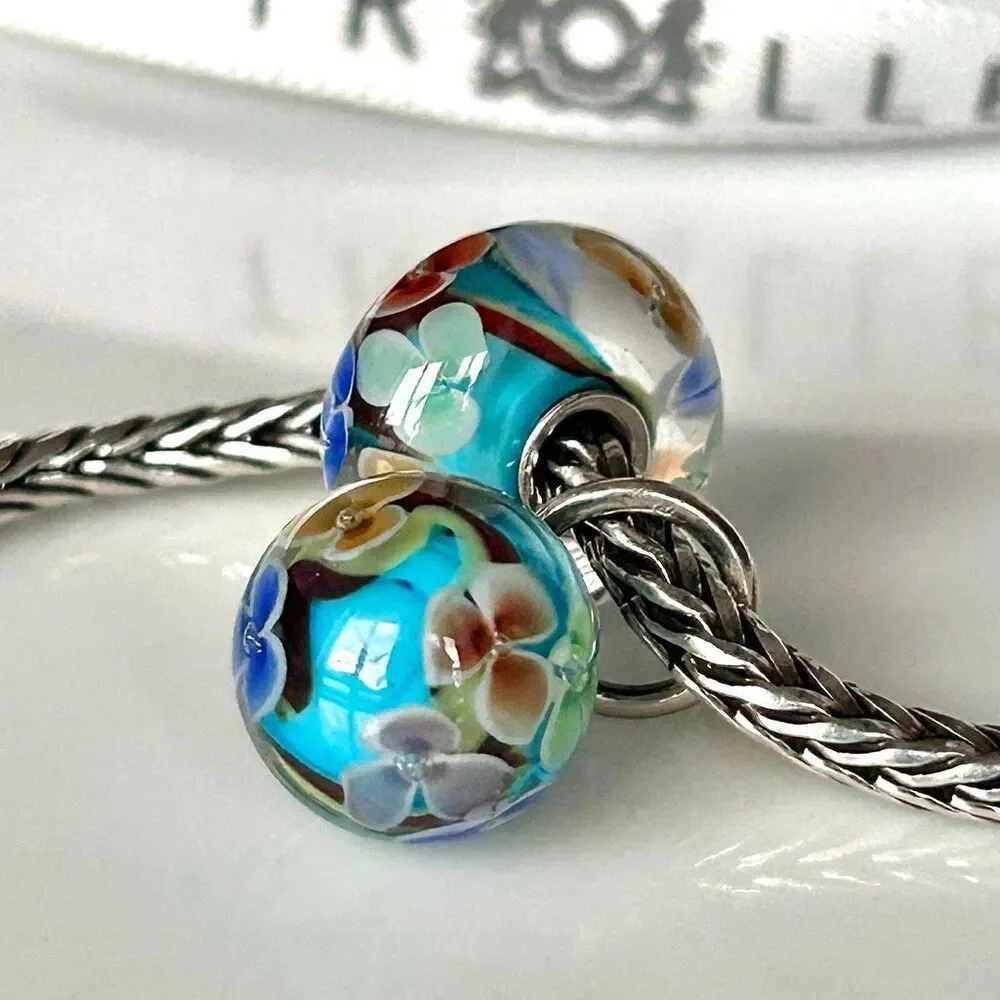 TROLLBEADS Daydream Blossom Bead & Tassel Set 2013 1st Gen LAA 925S in TB Pouch